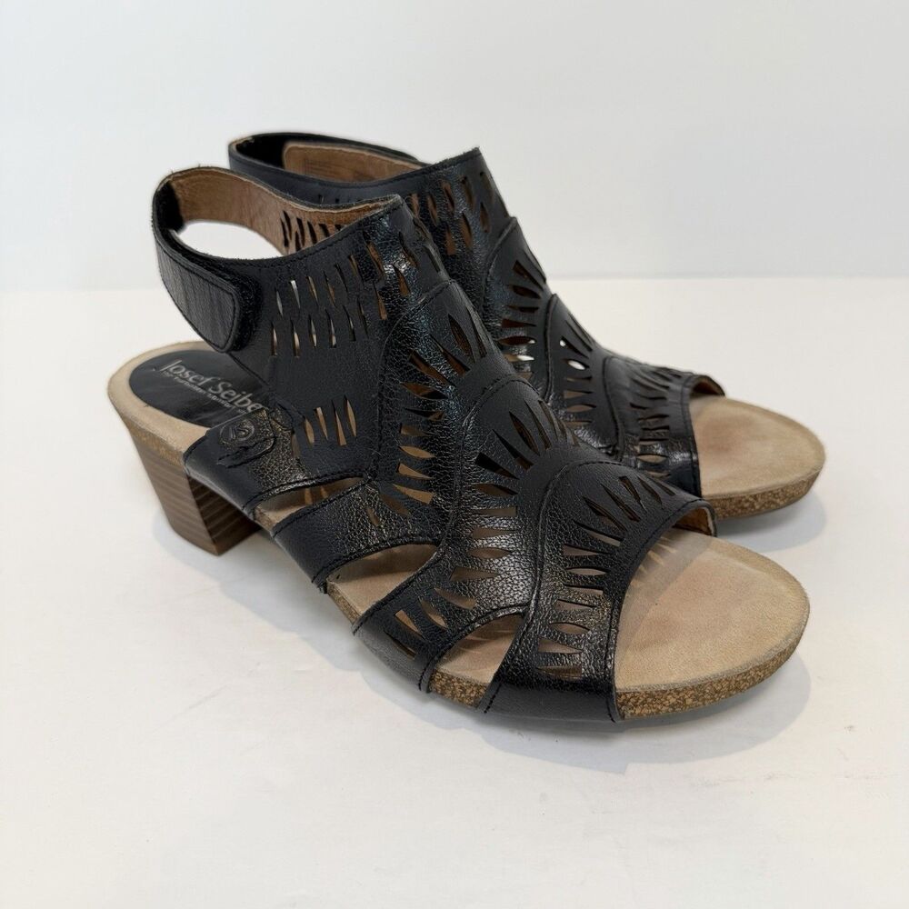 Joseph Seibel Sandals Women 37 Black Cutouts Chunky Heel Comfort Boho